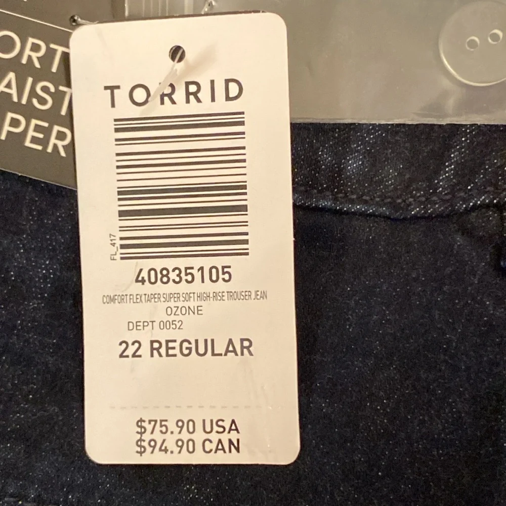 TORRID, Studio Denim, Comfort Flex Waist, Slim Taper, Size 22R, NEW with Tags - Picture 11 of 16